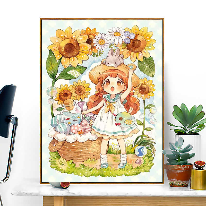 向日葵女孩十字绣2022新款线绣客厅小幅卧室卡通图自己绣手工小件