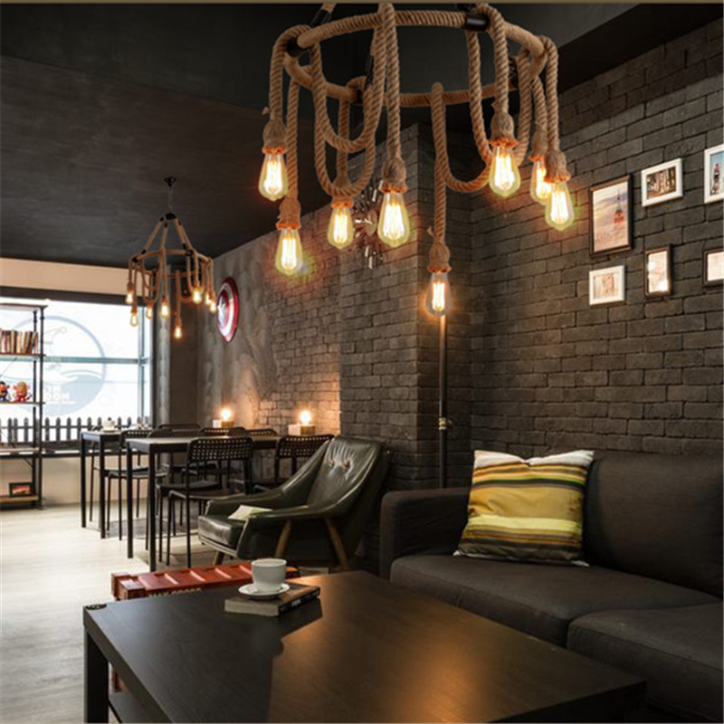 麻绳吊灯美式咖啡厅个性创意服装店工业风餐厅铁艺复古酒吧台吊灯