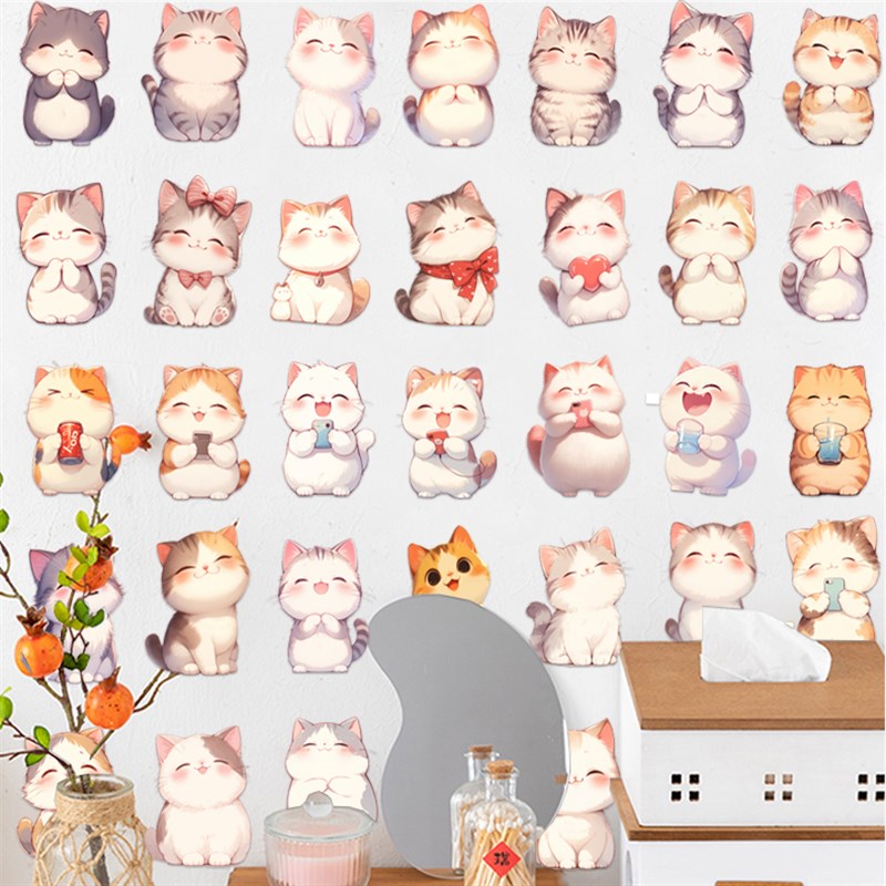卡通猫咪贴纸宠物店儿童房间布置装饰电视背景墙上方床头贴画立体