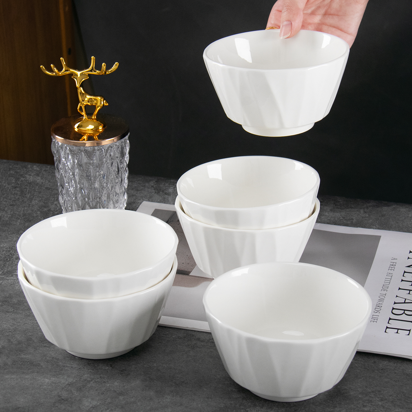 10个装陶瓷饭碗家用4寸5英寸微波炉可用加厚米饭碗家庭用普通饭碗