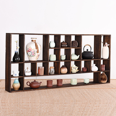 实木茶杯架多宝阁挂墙紫砂茶壶架收纳置物展示架茶架中式小博古架