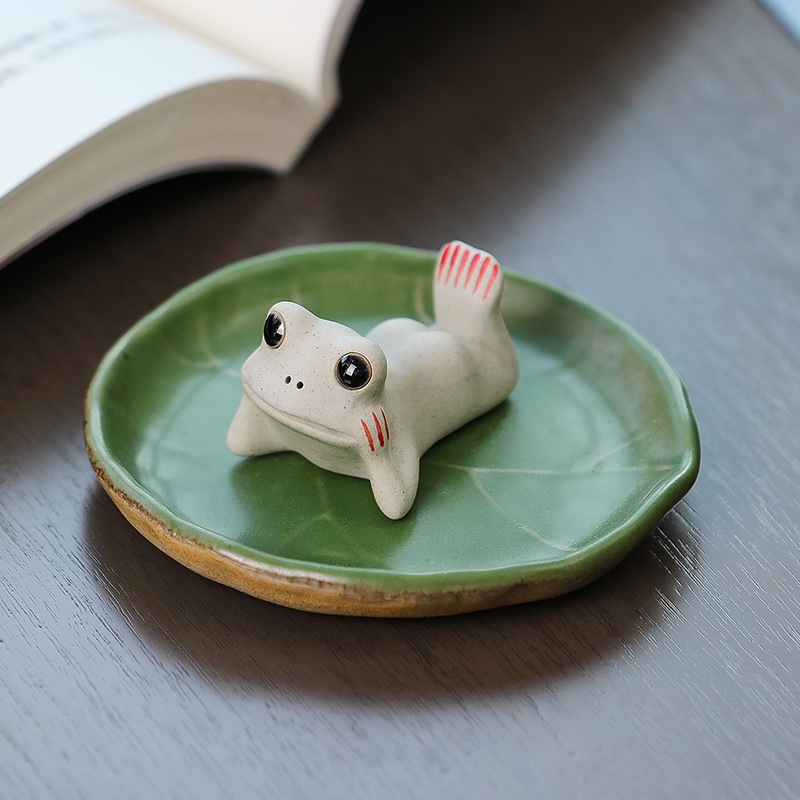 蕊杰陶瓷工艺品家居摆饰荷叶莲小茶宠茶桌装饰茶道摆件新款工艺礼