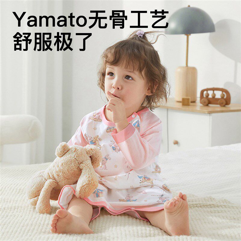 女童睡裙夏季纯棉女孩宝宝2025新款长袖儿童睡衣公主风睡袍空调服