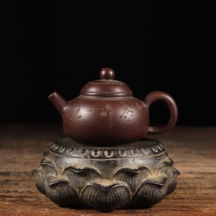 仿古石雕青石民俗怀旧莲花石鼓底座壶座杯座中式复古摆件收藏包邮