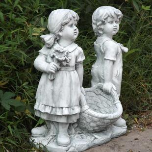 庭院花园草坪玻璃钢摆件摆设欧式人物装饰抬筐小情侣多肉花盆花篮