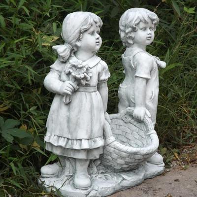 庭院花园草坪玻璃钢摆件摆设欧式人物装饰抬筐小情侣多肉花盆花篮