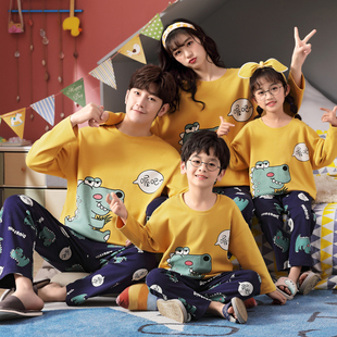 春秋季亲子睡衣纯棉长袖儿童睡衣一家三四口男女童母女套装家居服