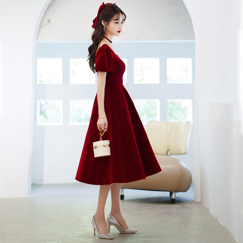 礼服轻奢小众高端聚会宴会平时可穿小个子结婚回门红色晚礼服裙