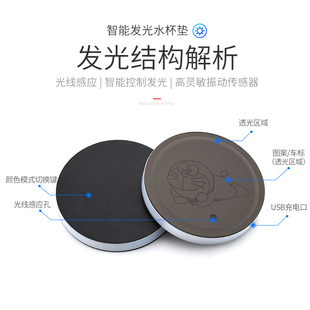 七彩汽车发光水杯垫led车内饰呼吸夜光 感应中控车载防滑垫氛围灯