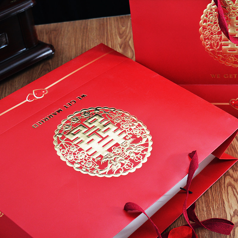 结婚手提袋大号中国风创意礼品袋婚庆用品婚礼红色回礼袋喜糖袋子