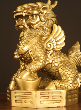 铜麒麟摆件一对纯铜八卦麒麟客厅镇宅摆件家居饰品客厅玄关装饰