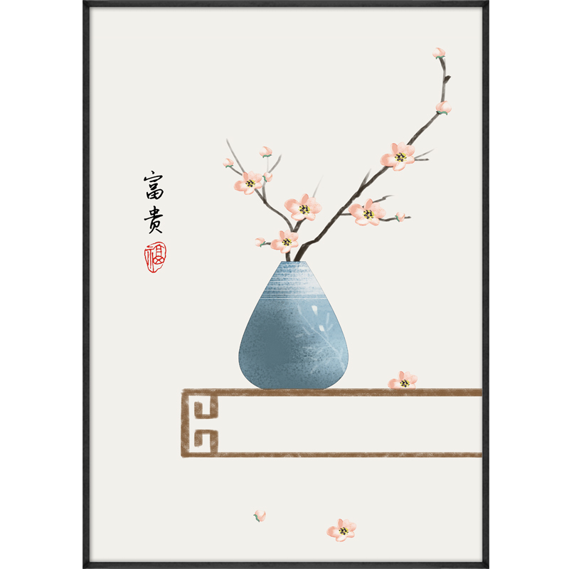 新中式风格电表箱画装饰画定制免打孔竖版餐厅空开箱遮挡挂画晶瓷图片