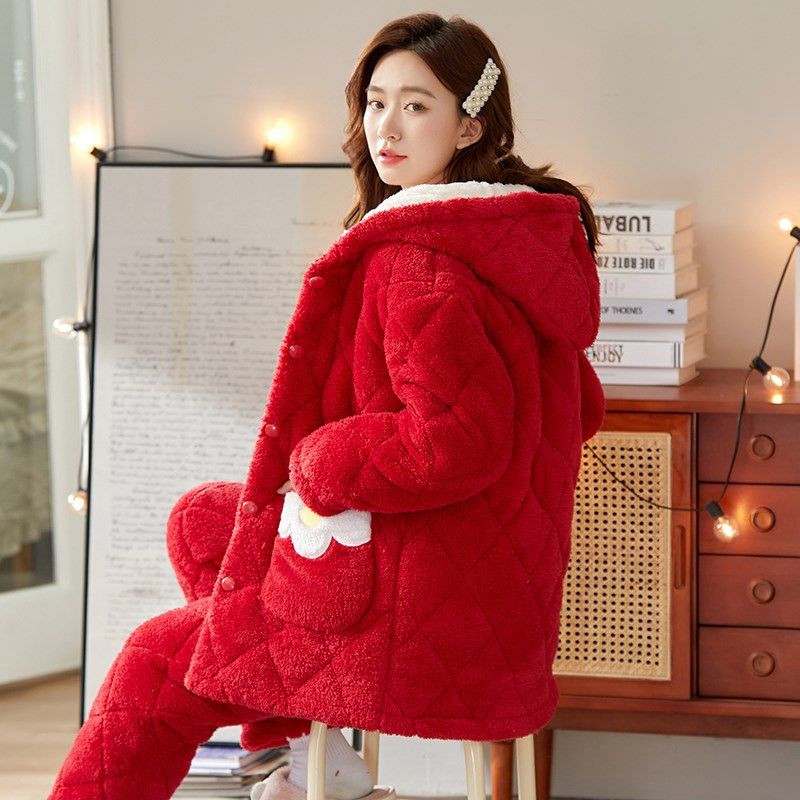 冬季睡衣女连帽三层加厚夹棉珊瑚绒保暖甜美可爱秋冬天家居服套装,女士内衣/男士内衣/家居服,睡衣/家居服套装,淘宝优惠券,粉丝福利购,淘宝优惠卷