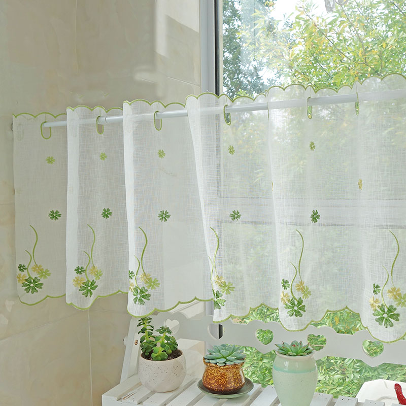 小清新免打孔短门帘遮挡整体橱柜帘纱帘隔断厨房窗户小窗帘成品