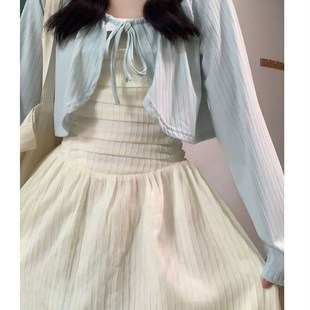 大码胖妹妹套装女夏装新款收腰显瘦抹胸连衣裙+系带针织开衫毛衣
