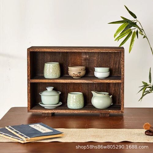 博古架实木中式置物架子小型紫砂壶茶壶茶具架桌面茶杯收纳架