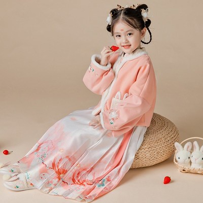 《草莓兔兔》汉服女童冬装宝宝中国风加厚明制古装小女孩古风唐装