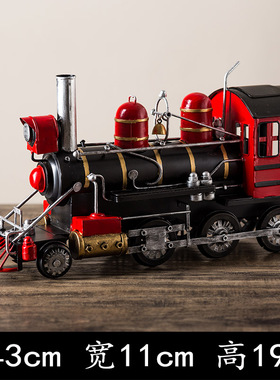 复古怀旧铁皮老式蒸汽火车头模型酒吧咖啡厅家居摆件创意工艺品