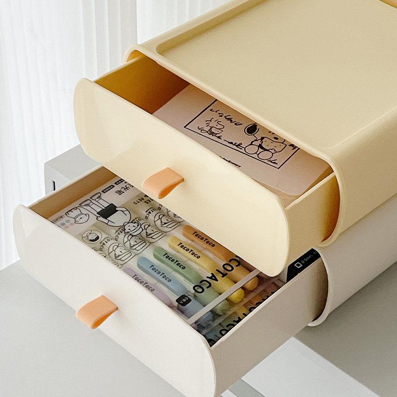 奶油抽屉盒ins学习用品置物架化妆品收纳可叠加桌面收纳盒带抽屉,收纳整理,桌面收纳盒,淘宝优惠券,粉丝福利购,淘宝优惠卷