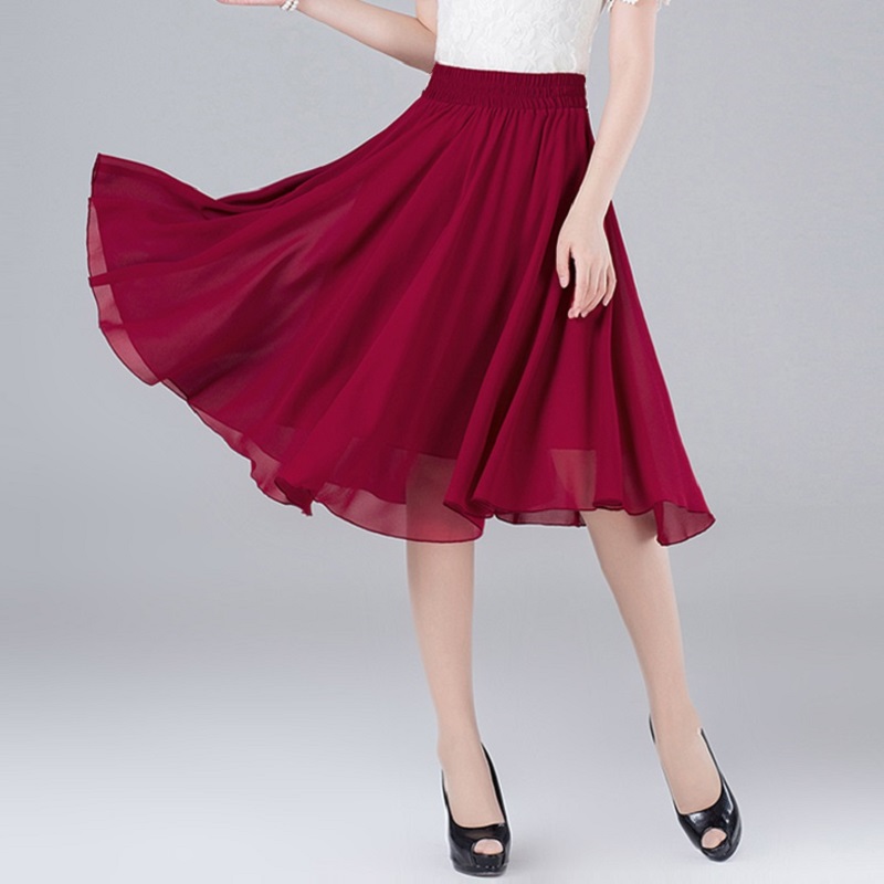 雪纺半身裙子中长款女2025新款夏季高腰a字大摆裙纱裙过膝短裙春