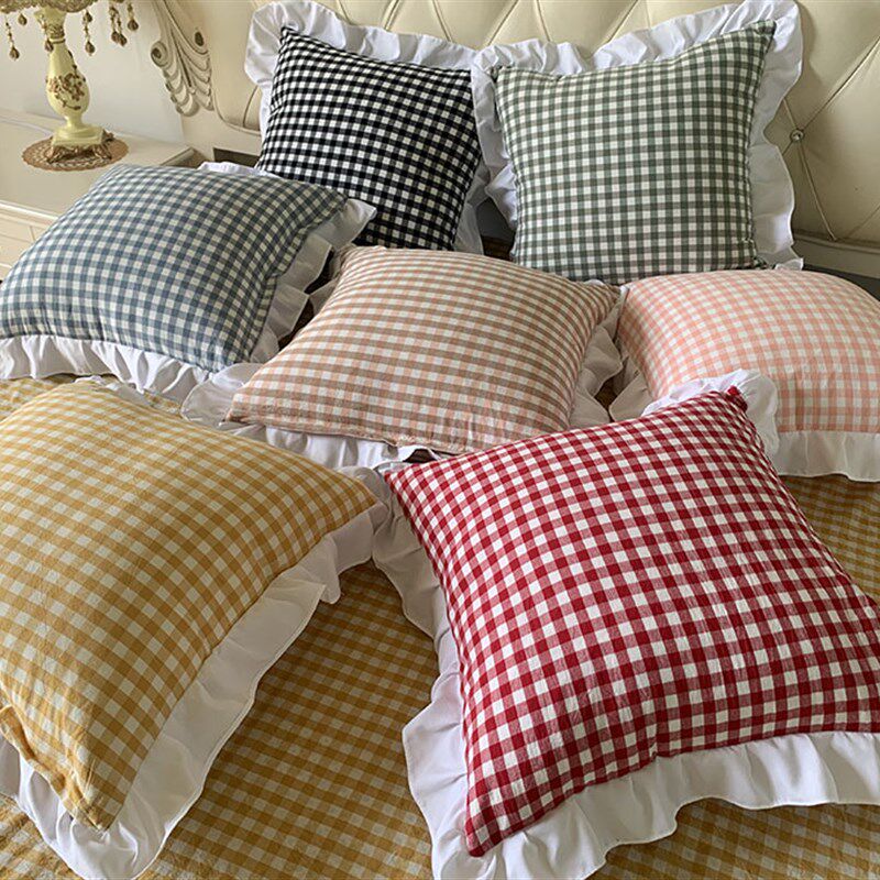 水洗棉靠垫套50*50/60x60 65*65 70 80 45全棉靠枕抱枕套荷叶边