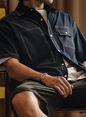 古叔的着 古着重生P44泡泡纱衬衫2025春夏抗皱廓形短袖衬衣