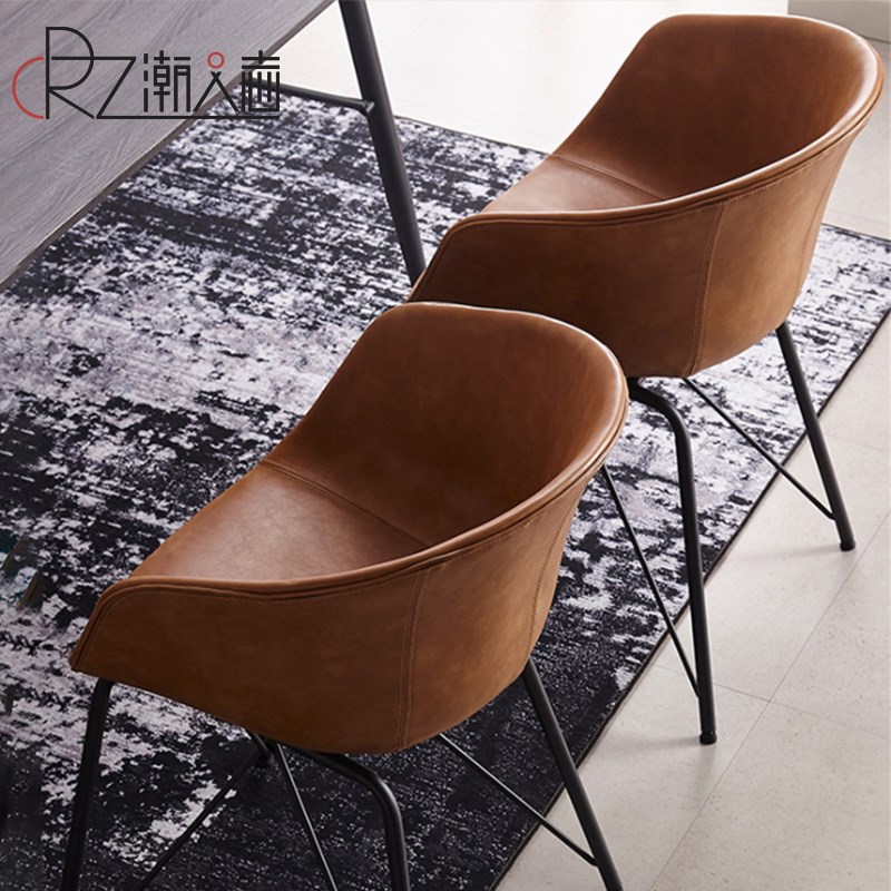 美式皮椅子靠背复古软包椅休闲咖啡厅餐厅餐椅家用铁艺扶手书桌椅