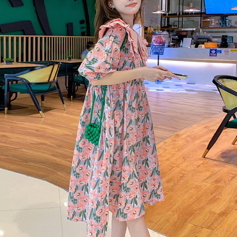 胖女童连衣裙加肥加大初中学生胖女孩子女大童娃娃领甜美大码裙子