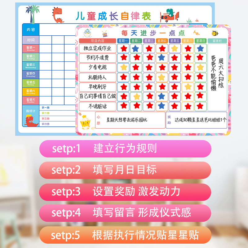 儿童成长自律表墙贴纸家用习惯奖励打卡记录学习计划表课程表墙贴