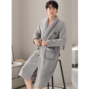 睡袍男士睡衣冬季珊瑚绒加厚加绒男款秋冬款法兰绒长款浴袍家居服