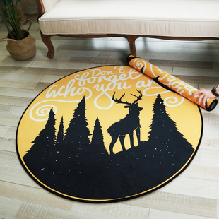 鹿与森林电脑椅地垫吊篮垫子圆形地毯客厅茶几儿童房椅子防滑脚垫