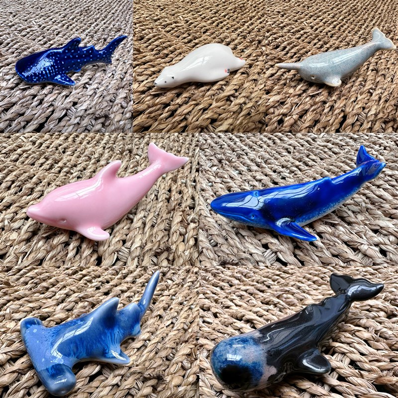 科诺潜水手工陶瓷海洋生物小海豚冰箱贴摆件茶盘装饰