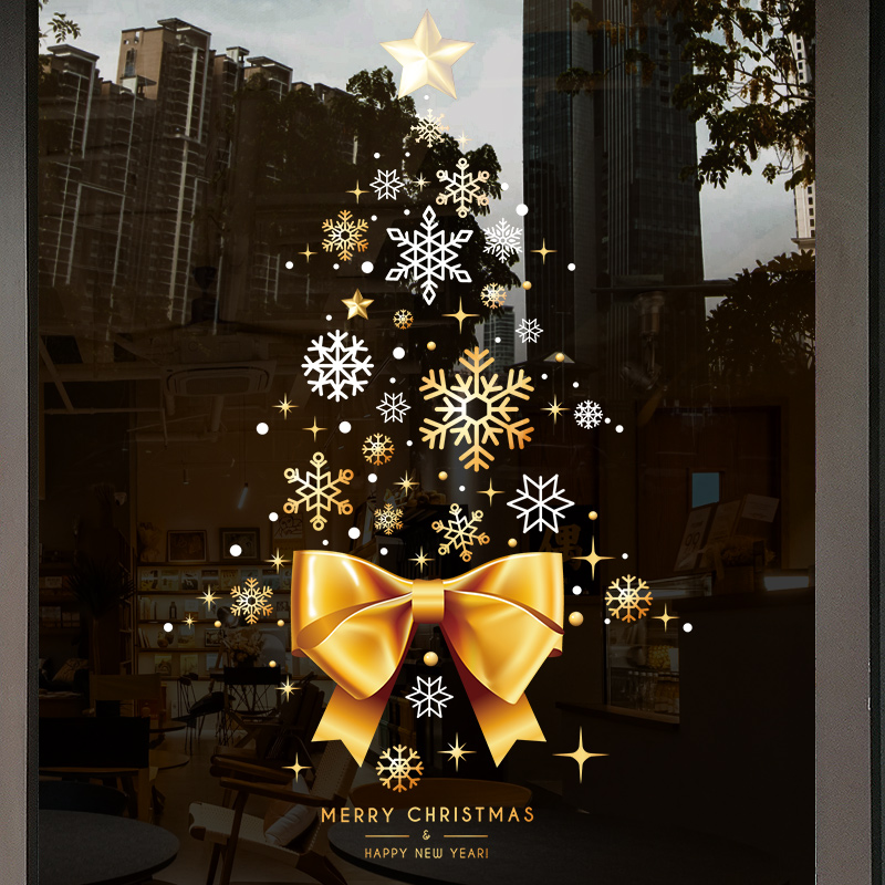 耶诞节场景布置玻璃贴静电贴彩色耶诞花环窗花贴门贴饭厅店铺窗贴