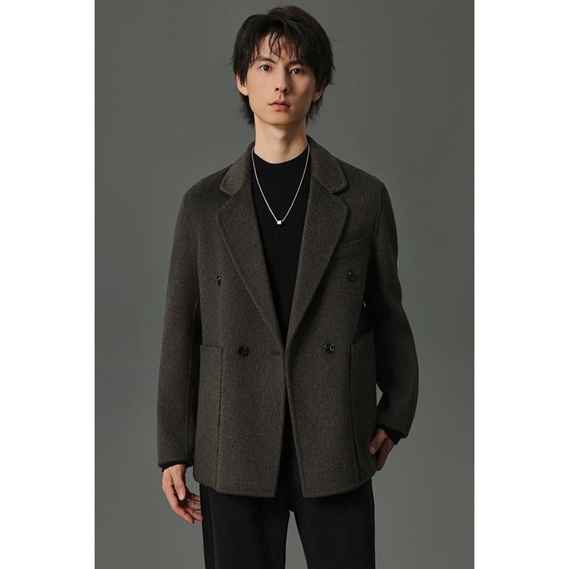 w2x2024秋冬季双排扣平驳领双面呢羊毛休闲西服男宽松小西装外套