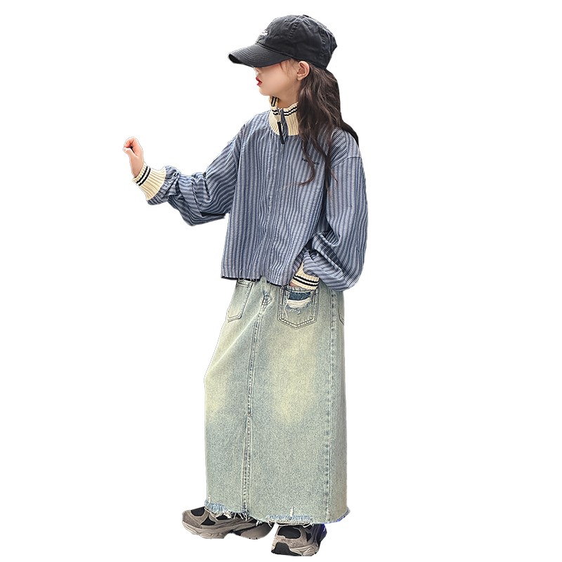 女童衬衫套装秋季新款女孩牛仔半身裙洋气上衣两件套中大儿童衣服