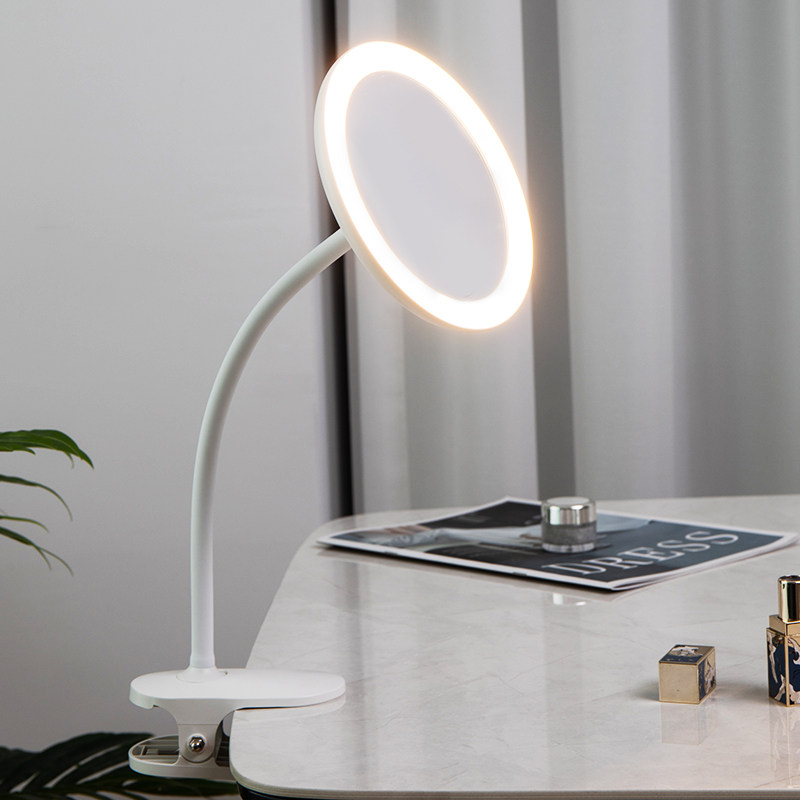 led化妆镜带灯学生宿舍补光镜子可夹台式桌面办公室便携放大梳妆