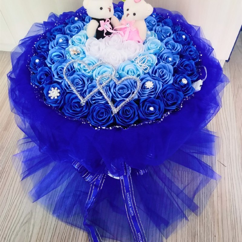 99朵丝带玫瑰花束材料包DIY手工制作蓝色妖姬生日情人节创意礼物