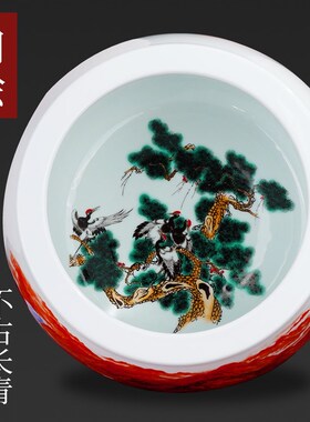 【景德镇鼎祺陶瓷】御窑品质《鸿运当头》手绘聚宝盆 送五帝钱