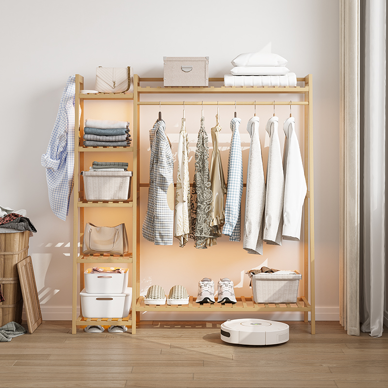 挂衣架落地卧室床尾晚上放衣服神器衣服收纳架家用实木简易衣帽架