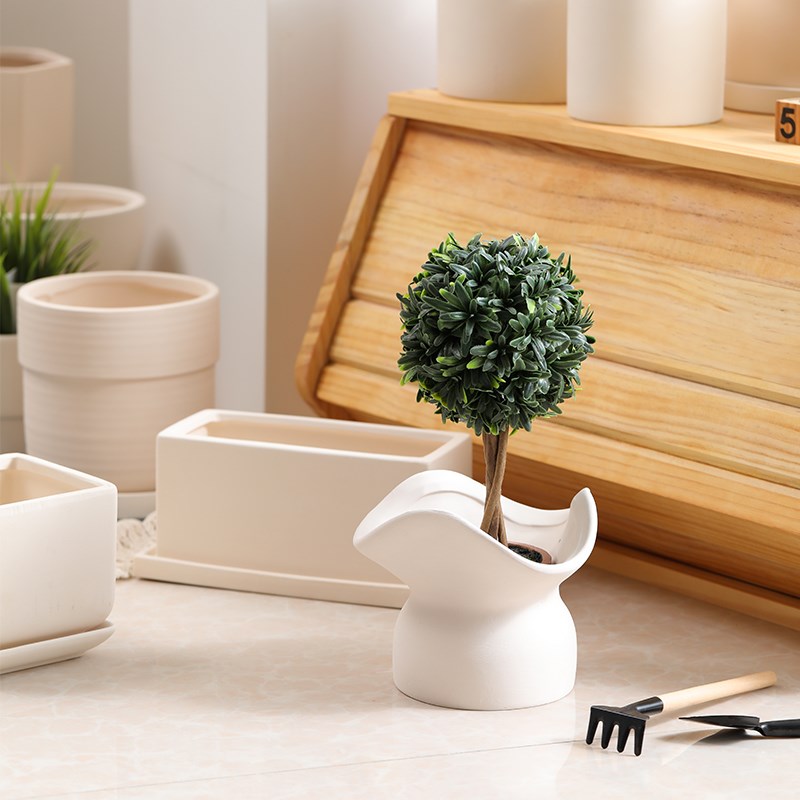北欧陶瓷素烧白陶花盆透气吸水粗陶土有孔植物多肉盆栽兰花带托盘