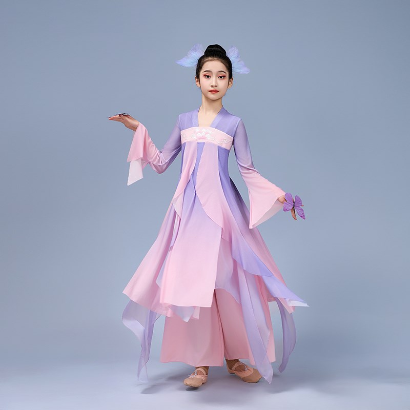 女童古典舞演出服 中国风儿童舞蹈服 仙气风蝴蝶表演服装图片