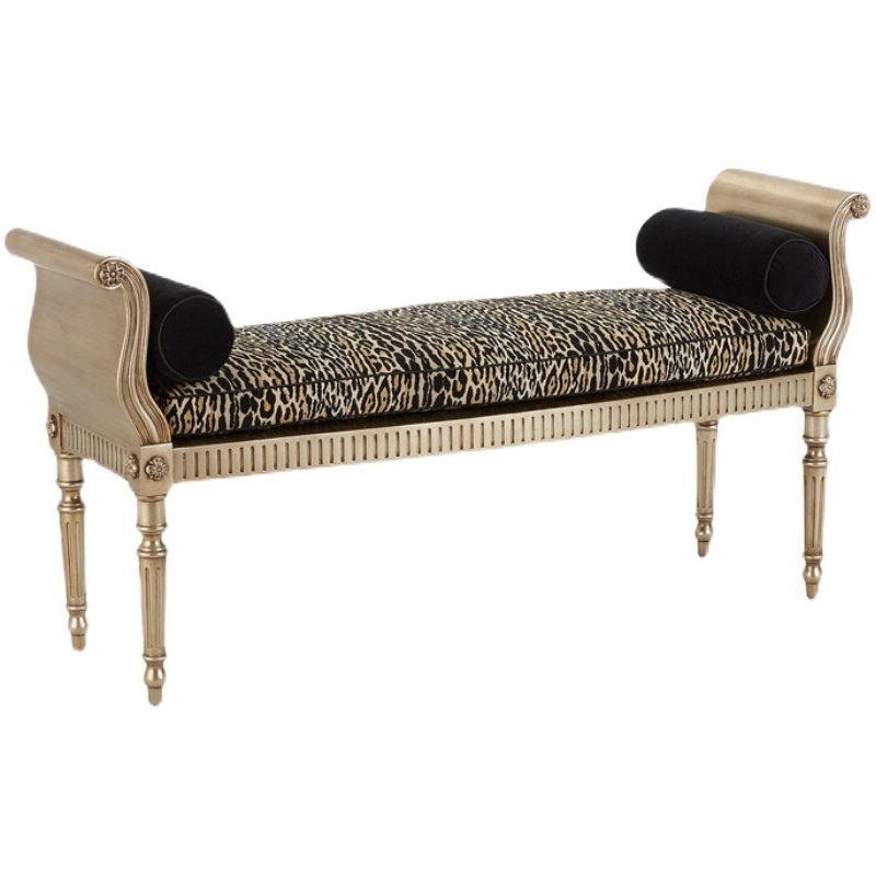 美式新古典实木换鞋凳入户家用门口轻奢实木雕花长条凳豹纹床尾凳,住宅家具,床尾凳/长凳,淘宝优惠券,粉丝福利购,淘宝优惠卷