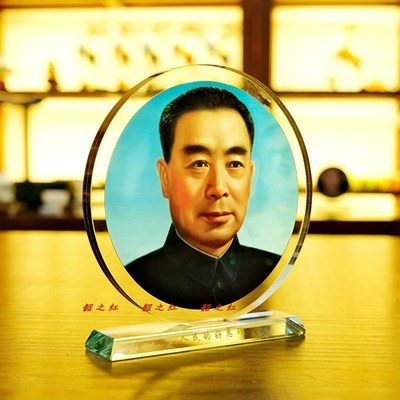 水晶双面像周总理老青年画像恩来伟人纪念品客厅书房办公桌面摆件