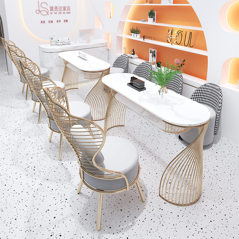 中闽芸尚网红北欧美甲桌椅套装单双三人美容美甲台全套岩板修甲桌