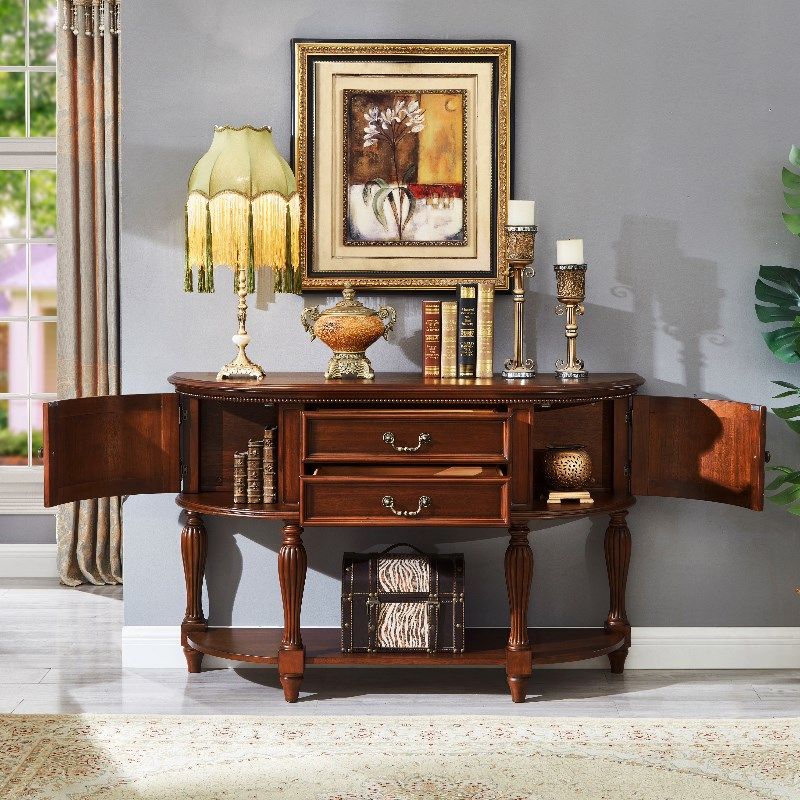 简约美式全实木玄关桌半圆玄关台靠墙走廊玄关柜储物装饰柜,住宅家具,玄关台,淘宝优惠券,粉丝福利购,淘宝优惠卷