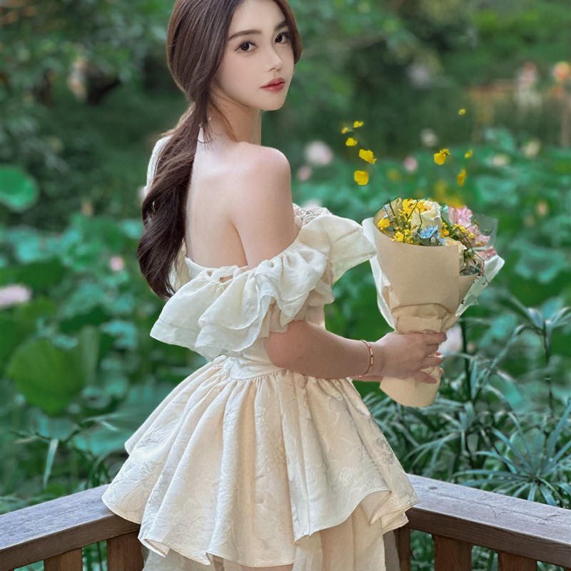 Bloomin法式宫廷连衣裙甜美网纱收腰气质提花蛋糕蓬蓬裙生日礼服