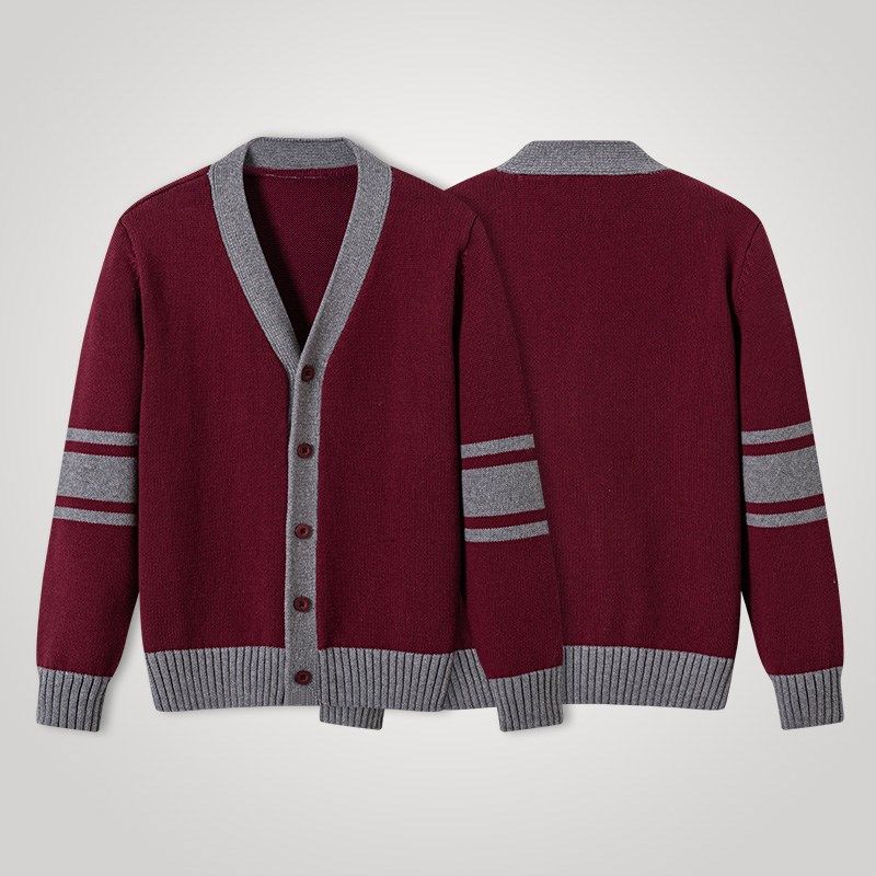 中小学生枣红色英伦风长袖polo衫校服男女童纯棉毛衣开衫春秋套装