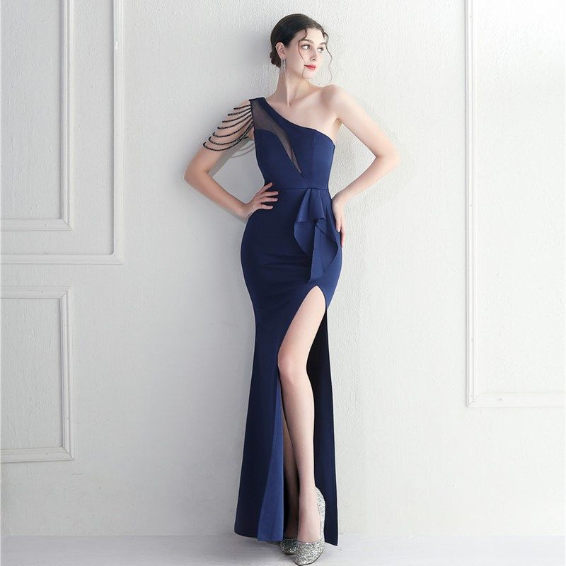 高贵优雅气质晚礼服裙女主持人模特车模修身小众高级感长款连衣裙