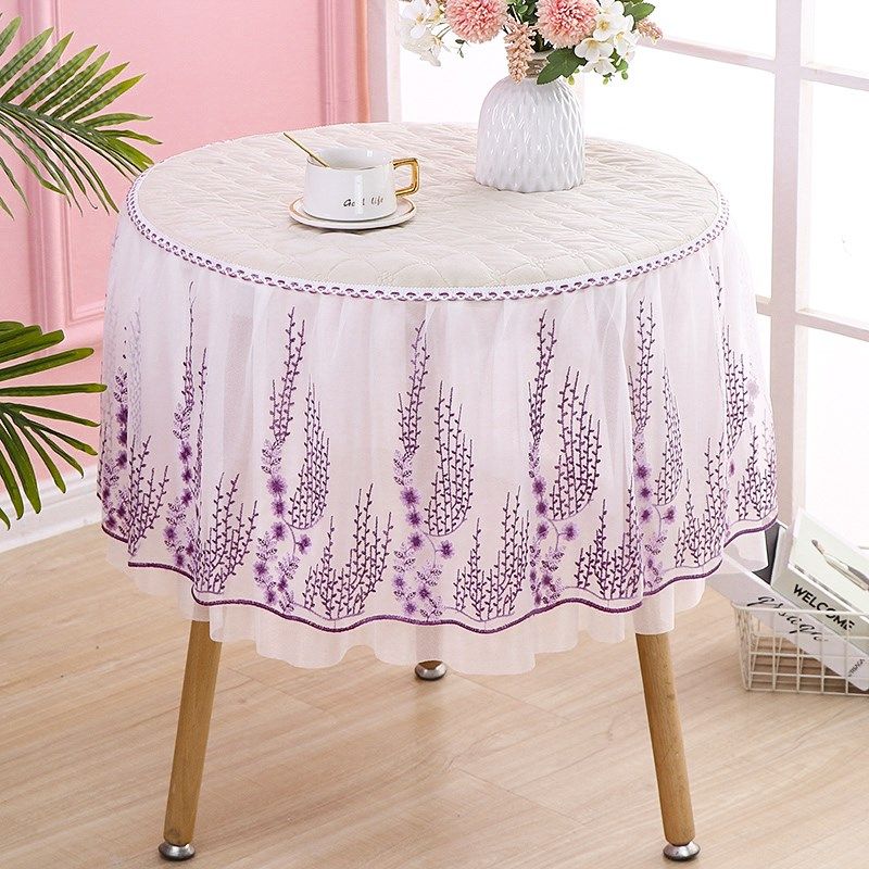小圆桌台布茶几罩圆形桌布布艺蕾丝防尘防烫电视柜咖啡桌定制方形
