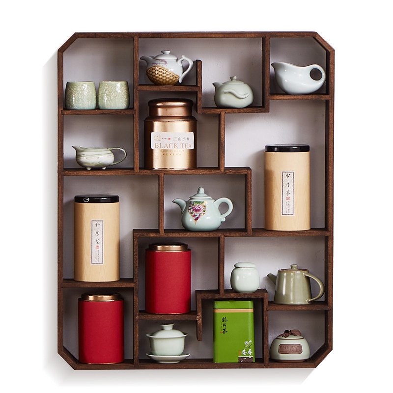 实木多宝阁上墙博古架壁挂式茶杯茶具收纳架展示架茶壶置物架格架,住宅家具,多宝格/博古架,淘宝优惠券,粉丝福利购,淘宝优惠卷